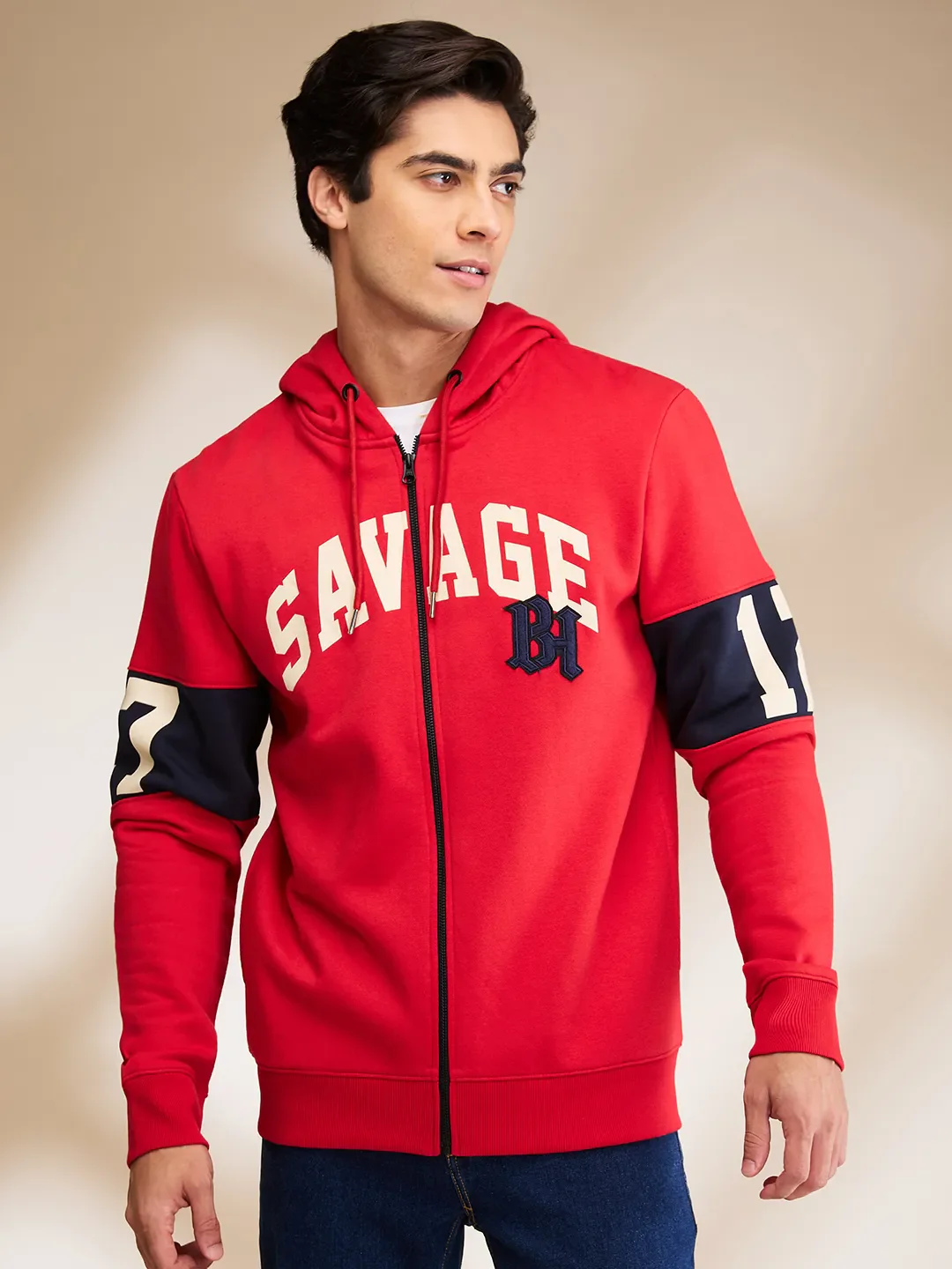 Red Regular Fit Men's Hoodie by Being Human Clothing
