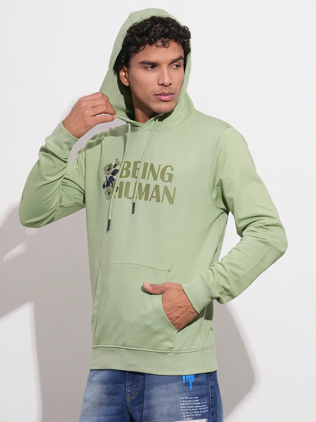 Green Regular Fit  Long Sleeves Men's Hoodie by Being Human Clothing - Image 2