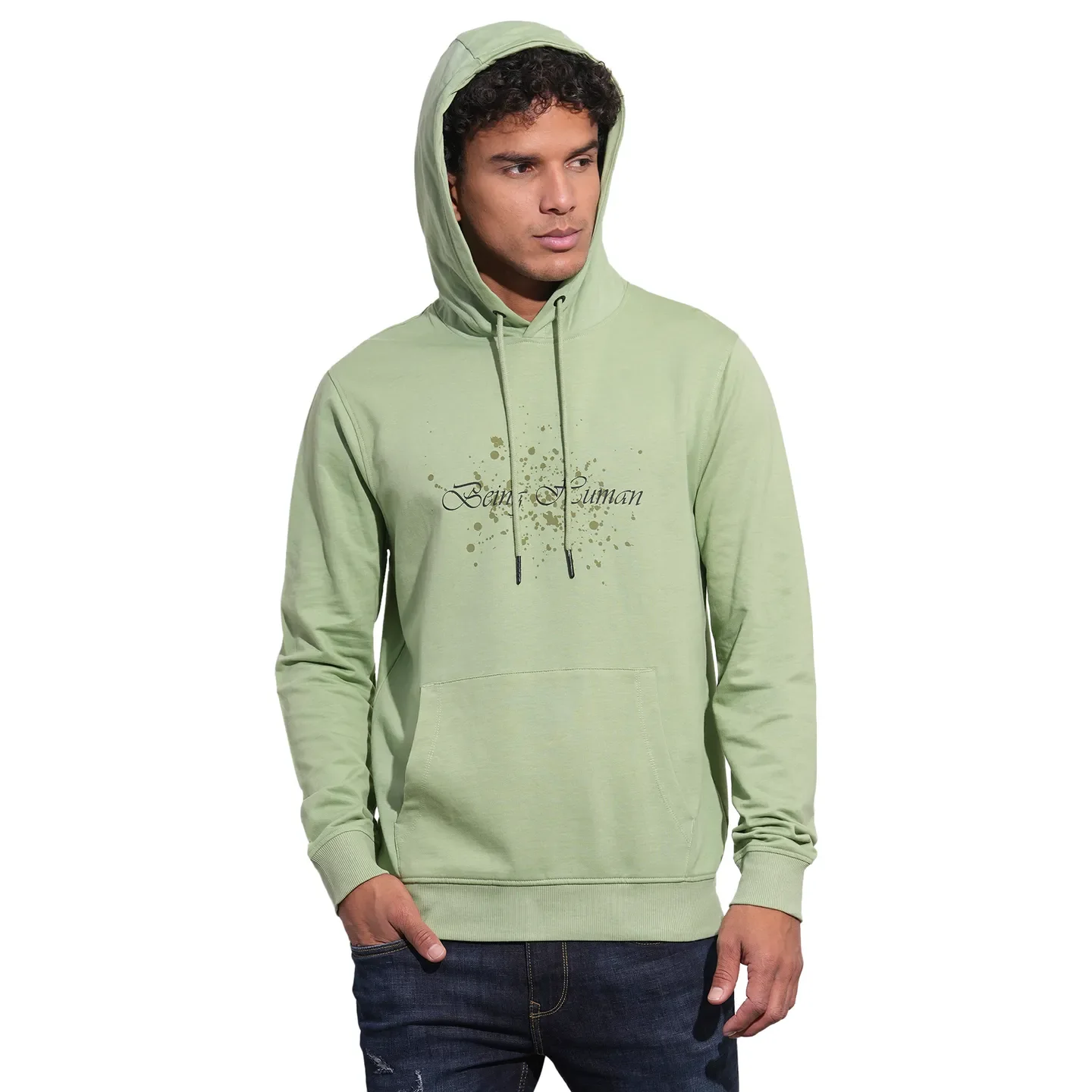 Green Regular Fit  Long Sleeves Men's Hoodie by Being Human Clothing