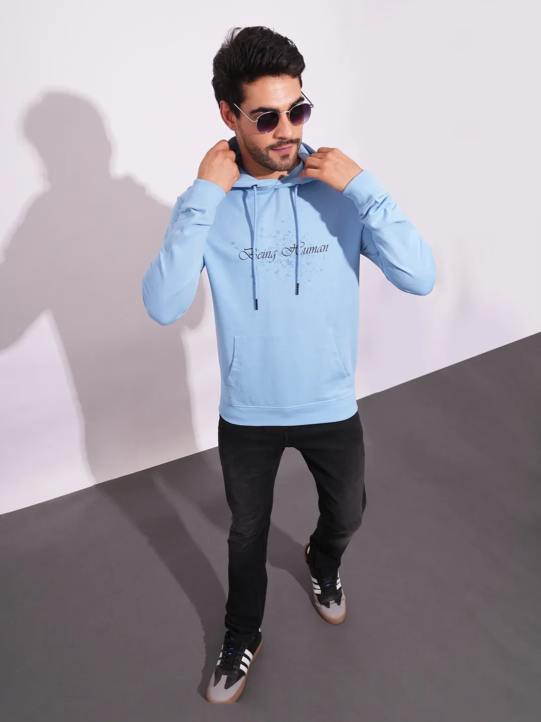 Blue Regular Fit  Long Sleeves Men's Hoodie by Being Human Clothing - Image 4