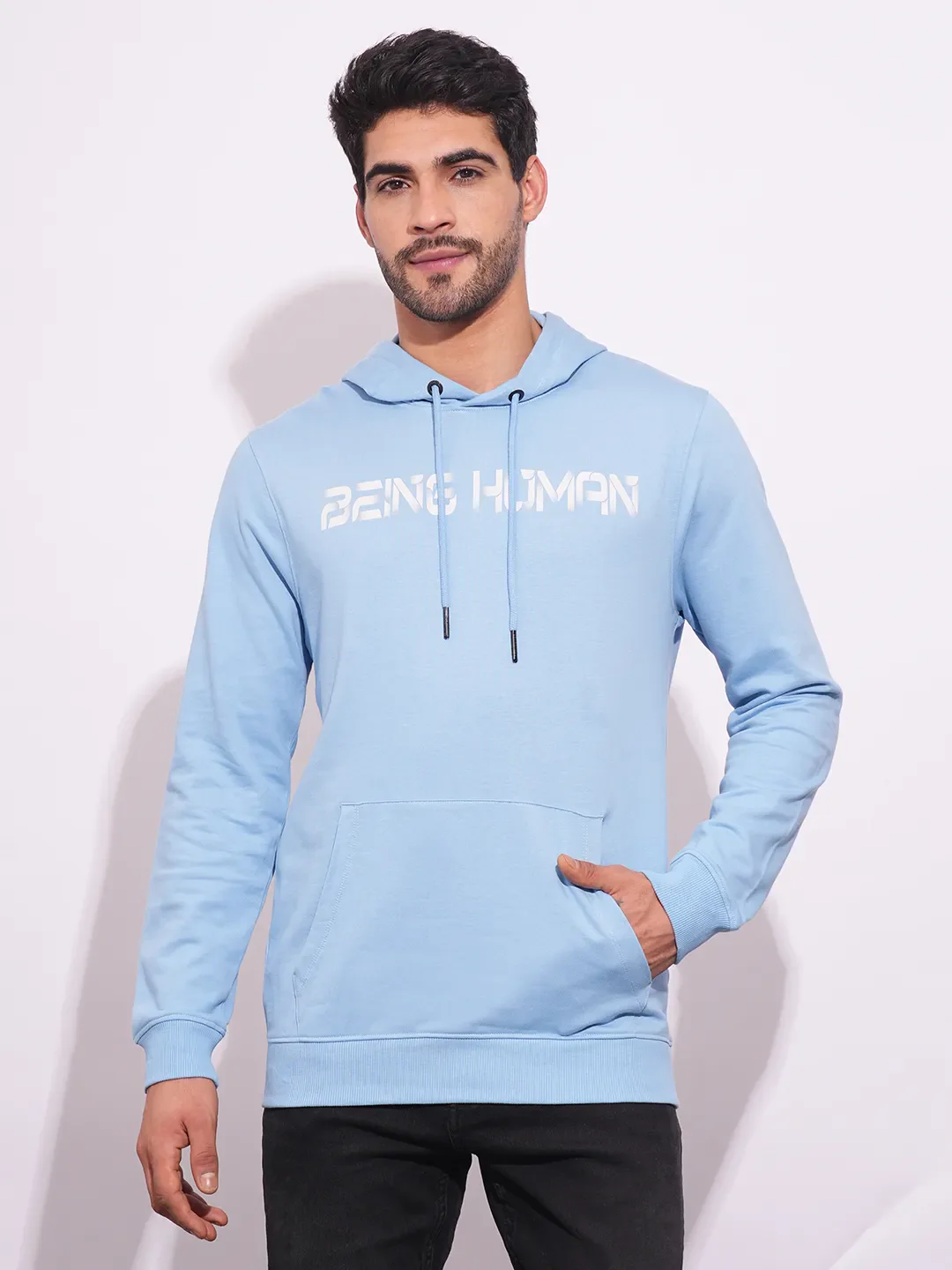 Blue Regular Fit  Long Sleeves Men's Hoodie by Being Human Clothing