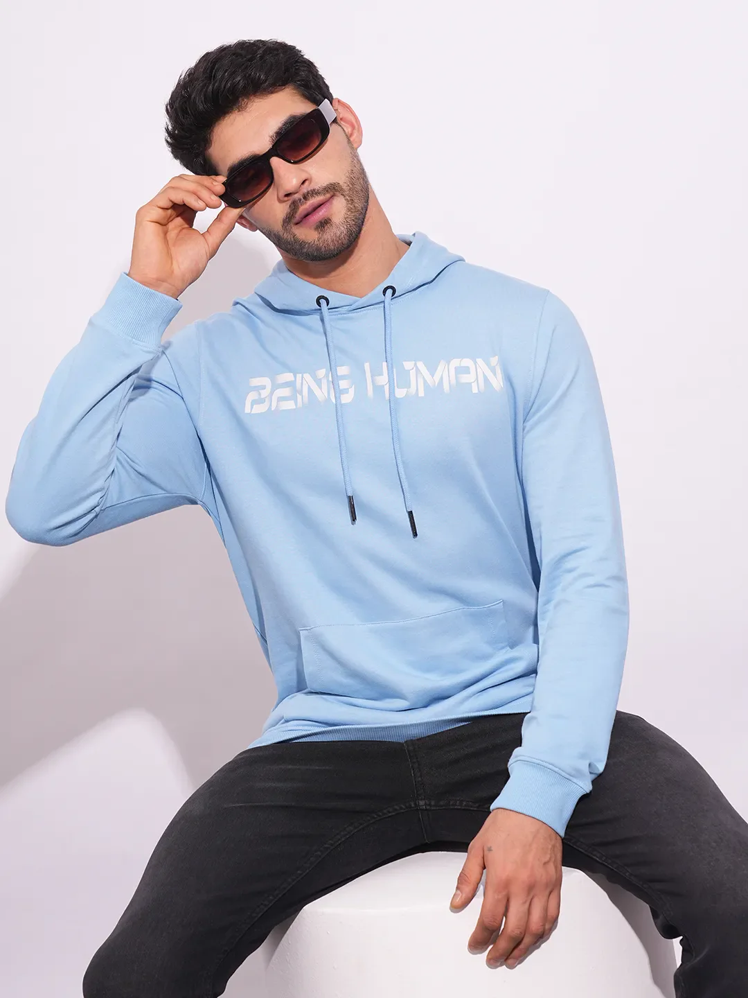 Blue Regular Fit  Long Sleeves Men's Hoodie by Being Human Clothing - Image 6