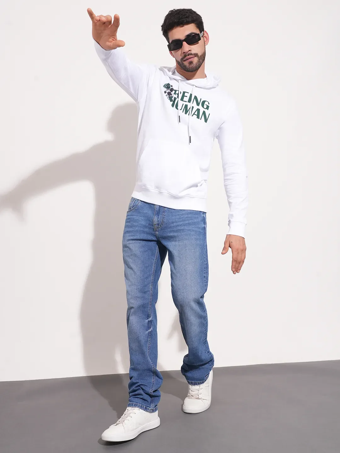 White Regular Fit  Long Sleeves Men's Hoodie by Being Human Clothing - Image 2