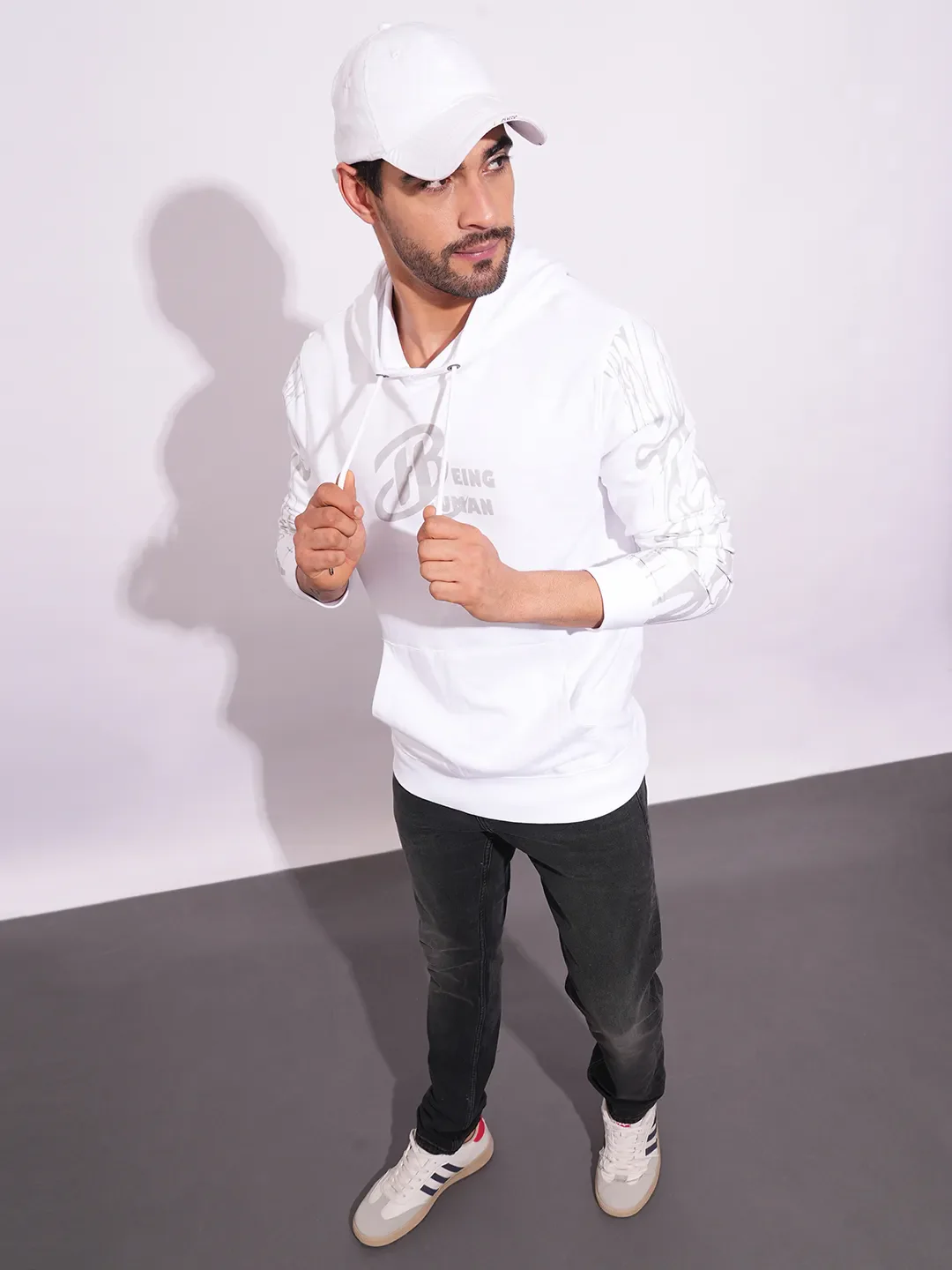 White Regular Fit  Long Sleeves Men's Hoodie by Being Human Clothing - Image 4