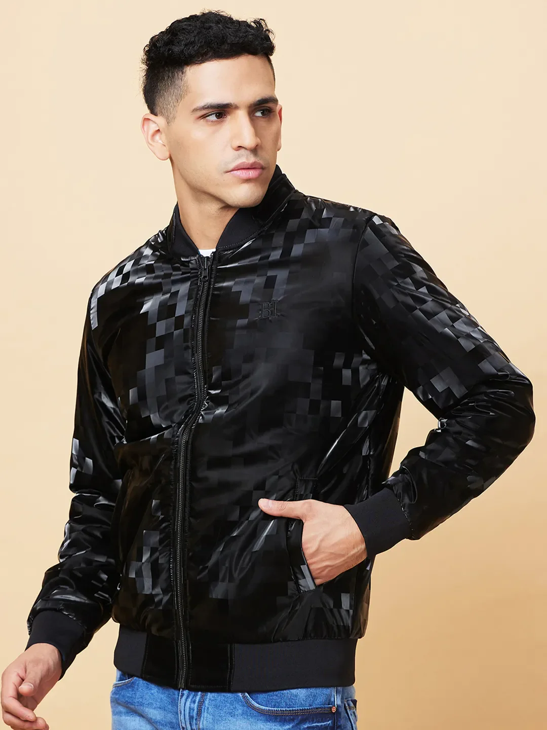 Black Regular Fit Men's Jacket by Being Human Clothing - Image 4