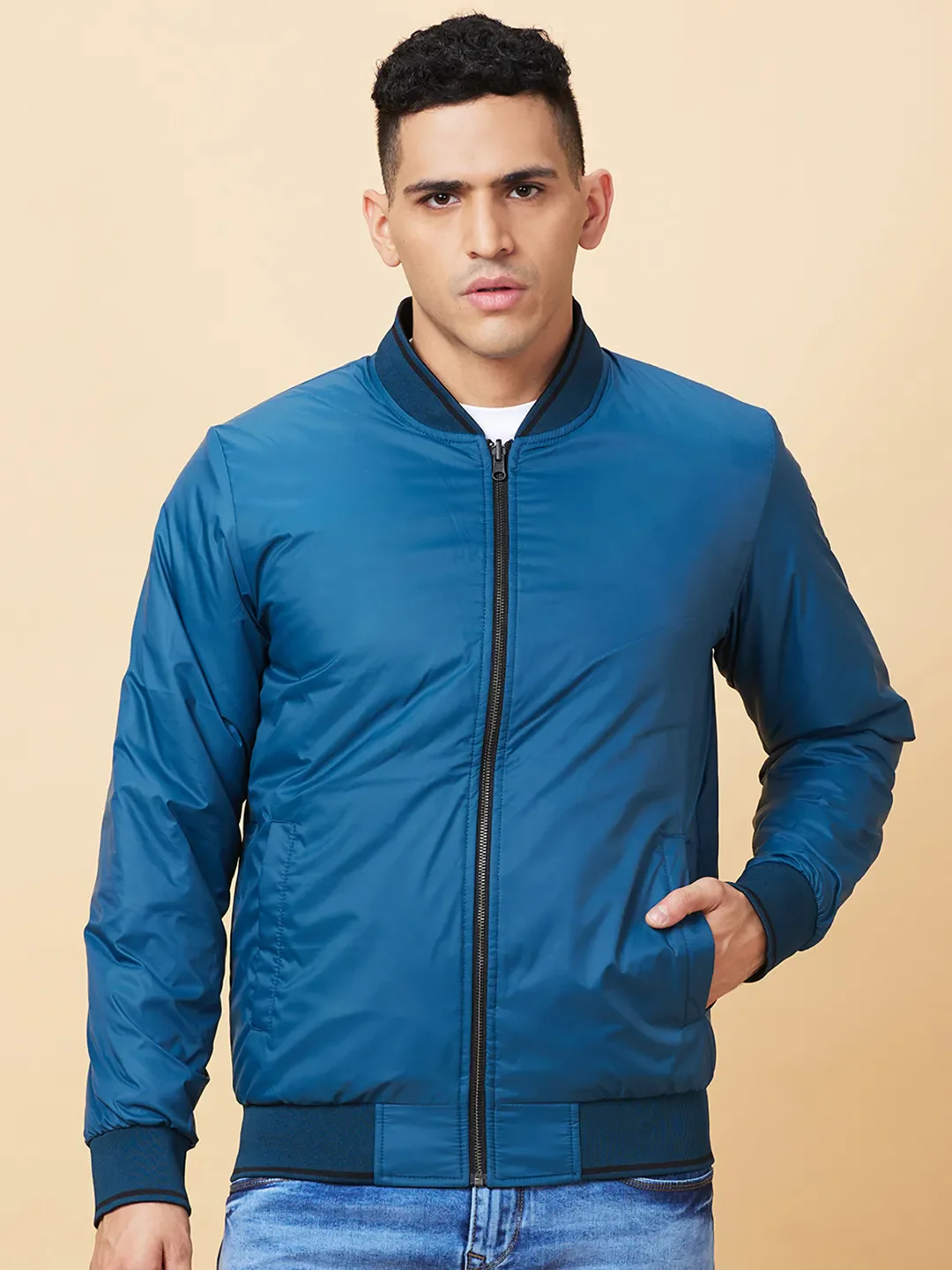 Black Regular Fit Men's Jacket by Being Human Clothing - Image 7
