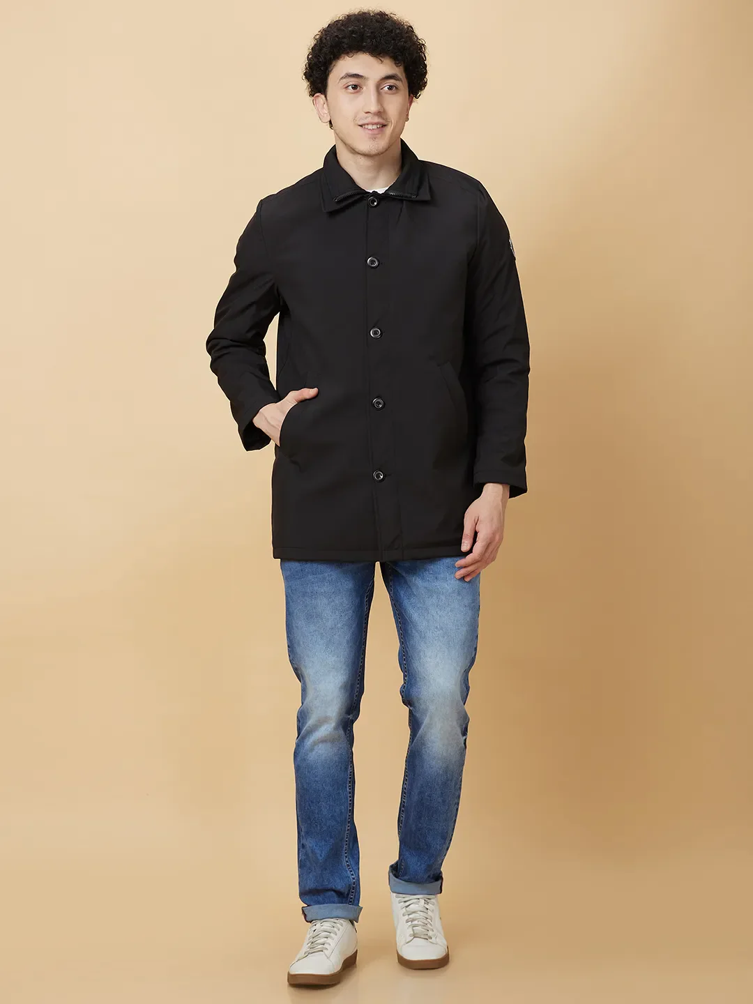 Black Regular Fit Long Sleeves Men's Jacket by Being Human Clothing - Image 2