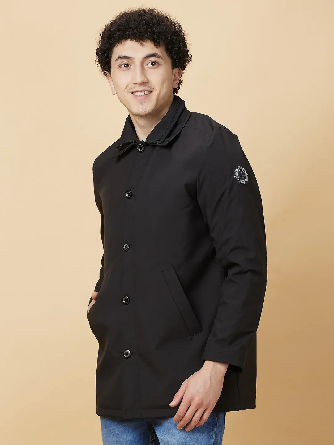 Black Regular Fit Long Sleeves Men's Jacket by Being Human Clothing - Image 4