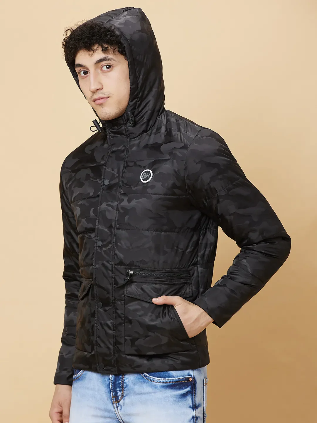 Black Regular Fit Men's Jacket by Being Human Clothing - Image 7