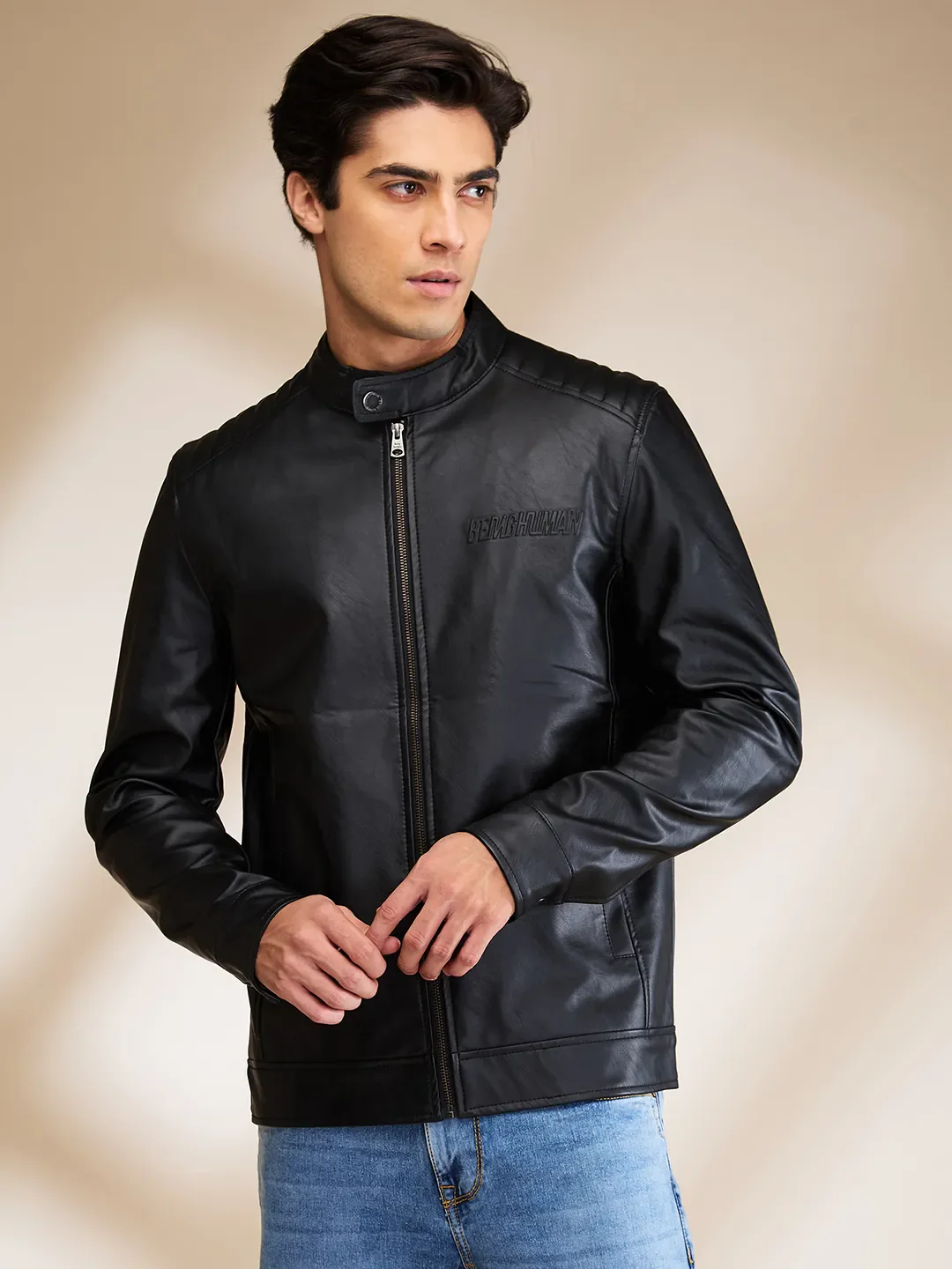 Black Regular Fit Men's Jacket by Being Human Clothing