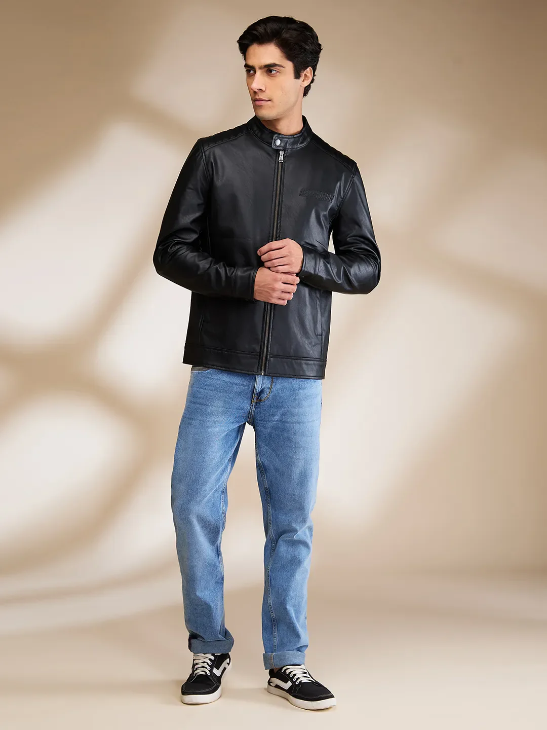 Black Regular Fit Men's Jacket by Being Human Clothing - Image 2