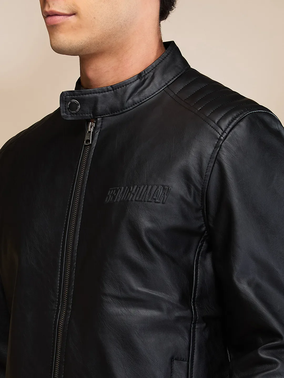 Black Regular Fit Men's Jacket by Being Human Clothing - Image 5