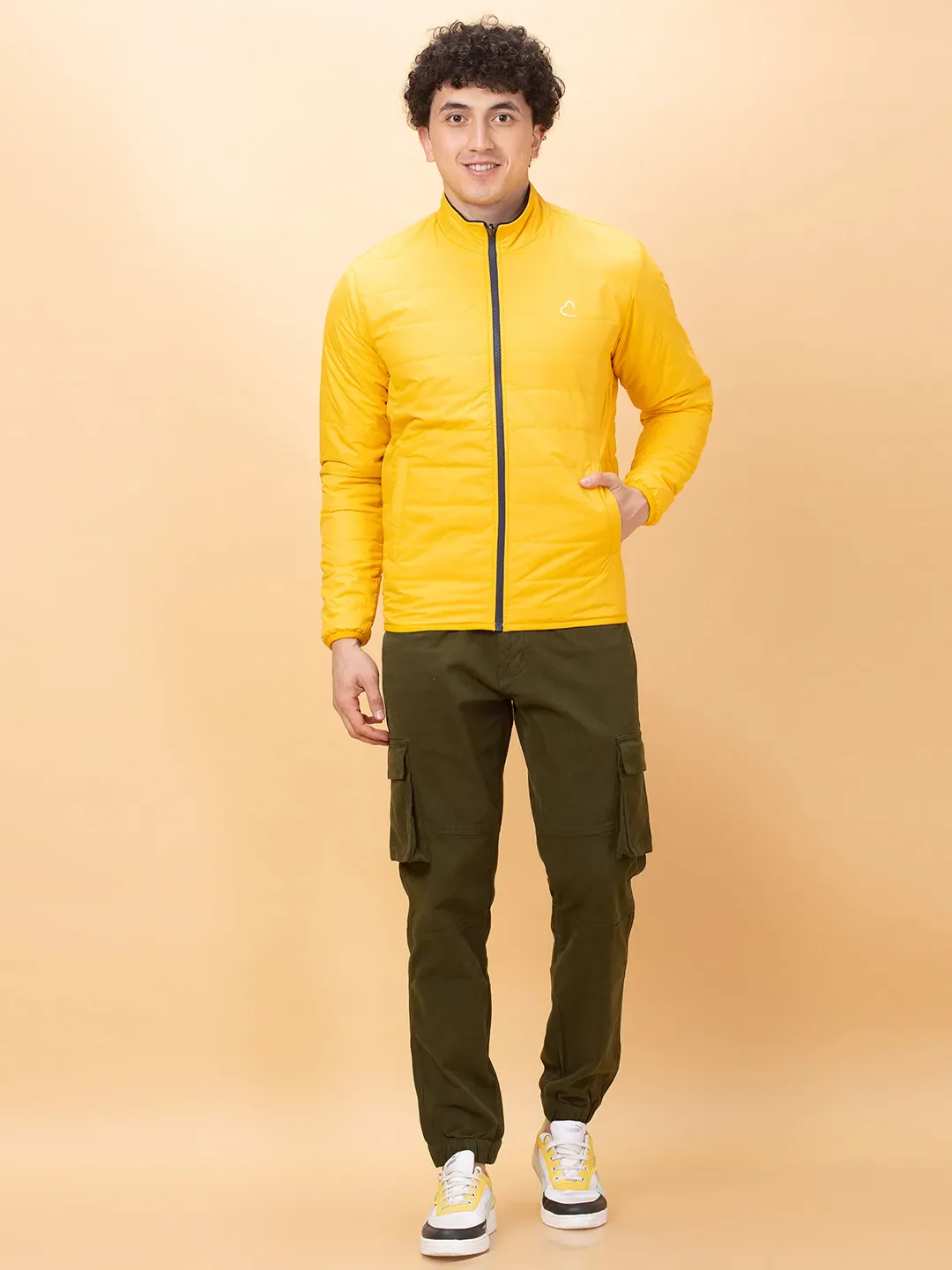 Cream Regular Fit Men's Jacket by Being Human Clothing - Image 2