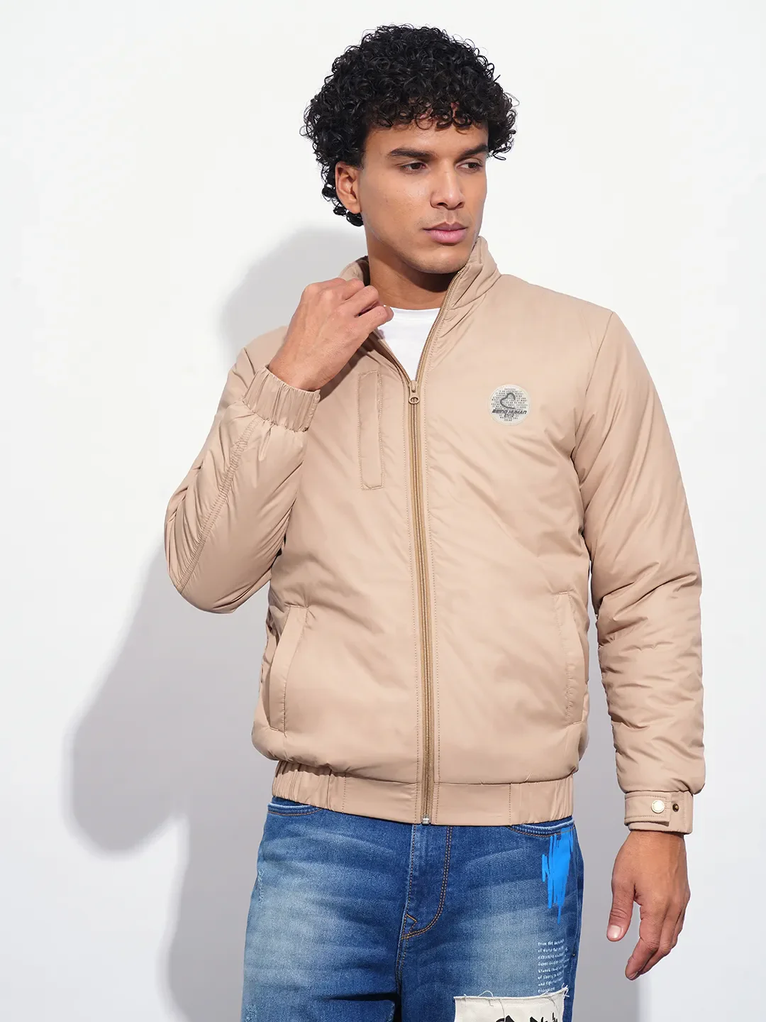 Beige Regular Fit Men's Jacket by Being Human Clothing