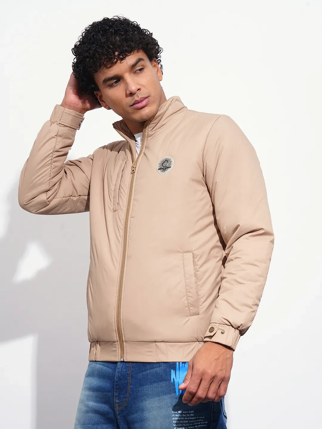 Beige Regular Fit Men's Jacket by Being Human Clothing - Image 2
