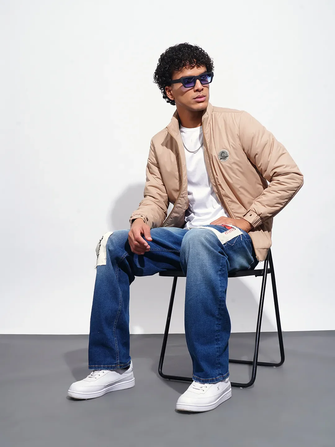 Beige Regular Fit Men's Jacket by Being Human Clothing - Image 4