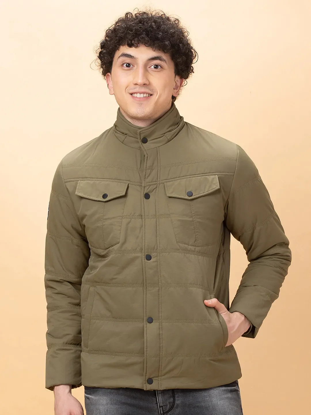 Green Regular Fit Long Sleeves Men's Jacket by Being Human Clothing - Image 7