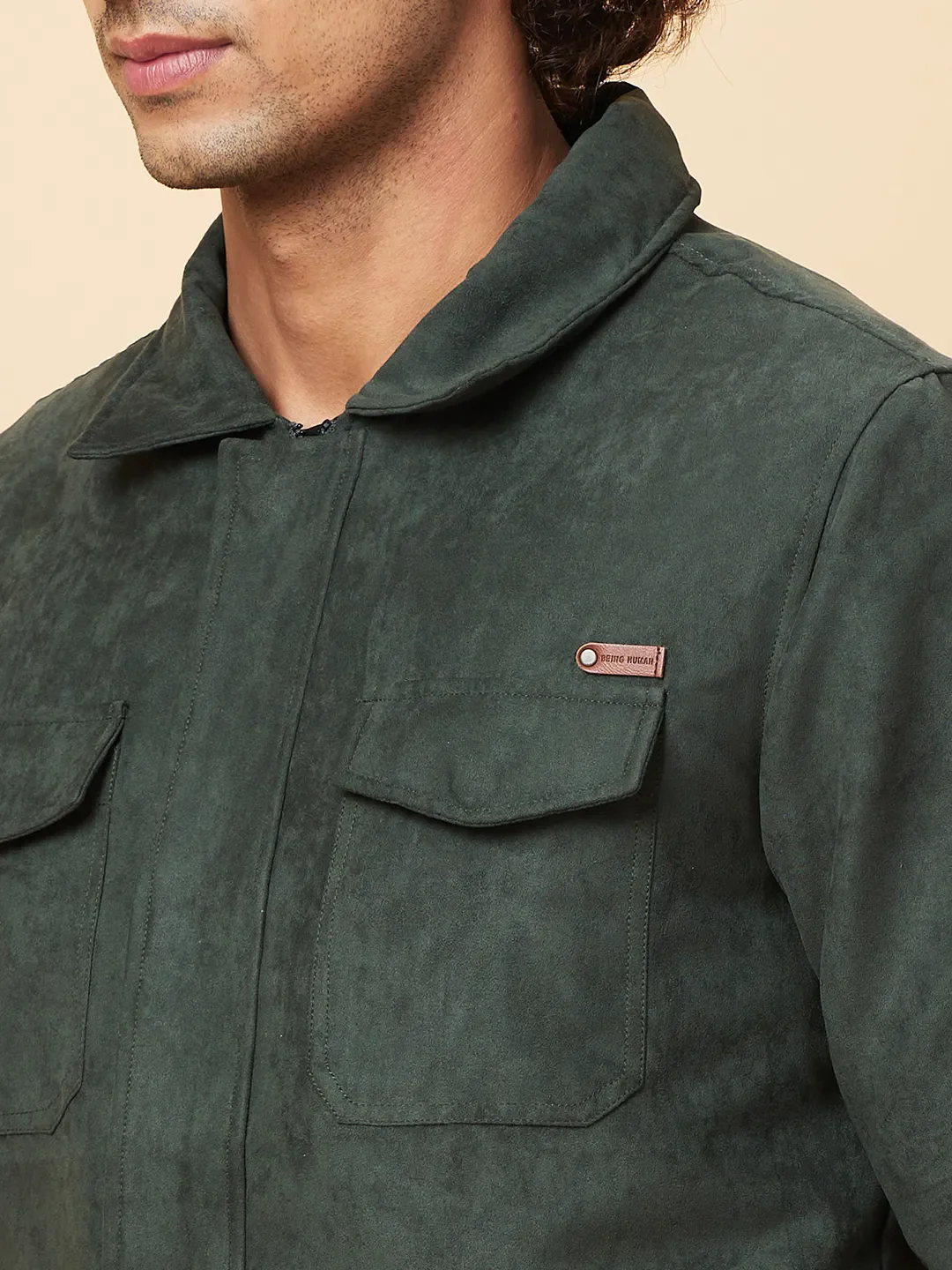 Green Regular Fit Men's Jacket by Being Human Clothing - Image 5