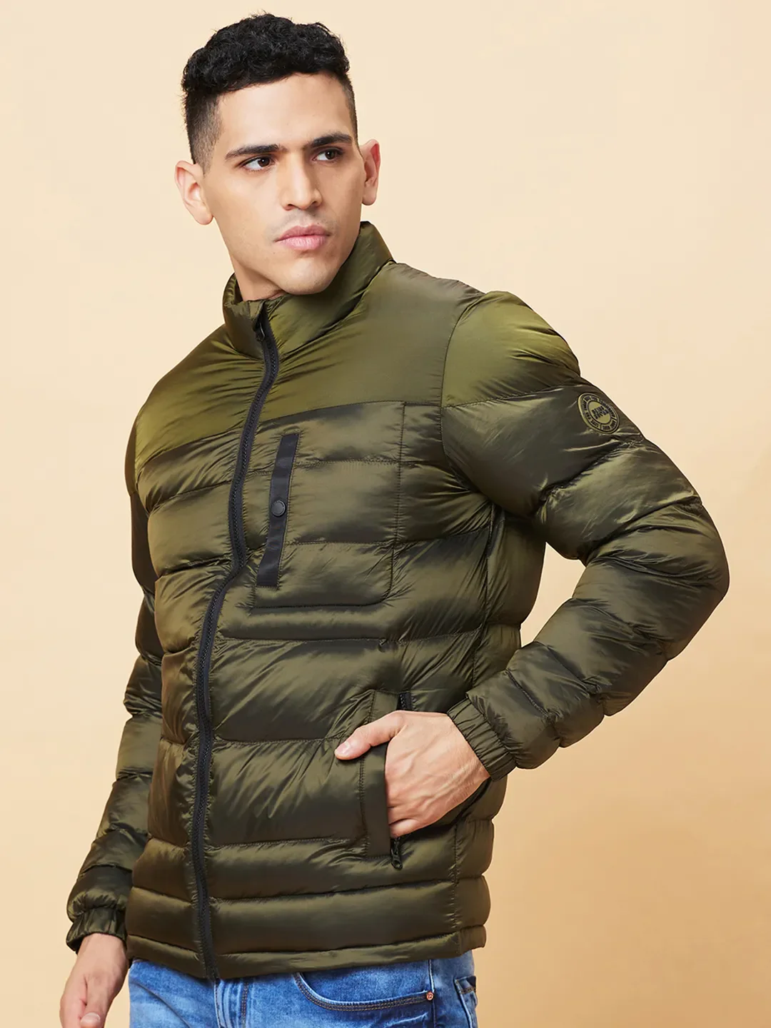Green Regular Fit Men's Jacket by Being Human Clothing - Image 4