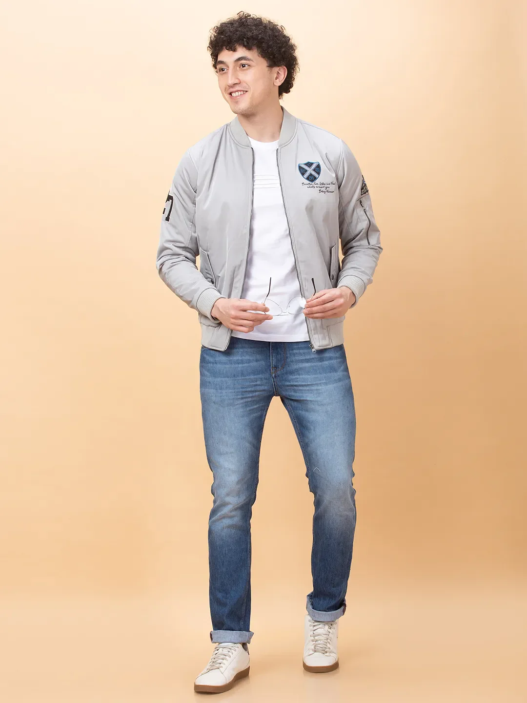 Light Grey Regular Fit Men's Jacket by Being Human Clothing - Image 6