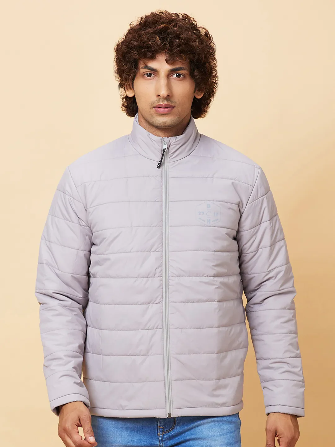 Light Grey Regular Fit Men's Jacket by Being Human Clothing