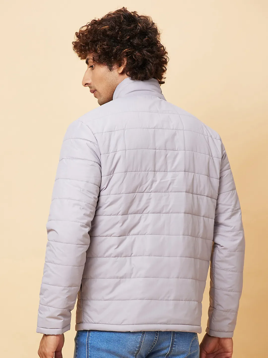 Light Grey Regular Fit Men's Jacket by Being Human Clothing - Image 3