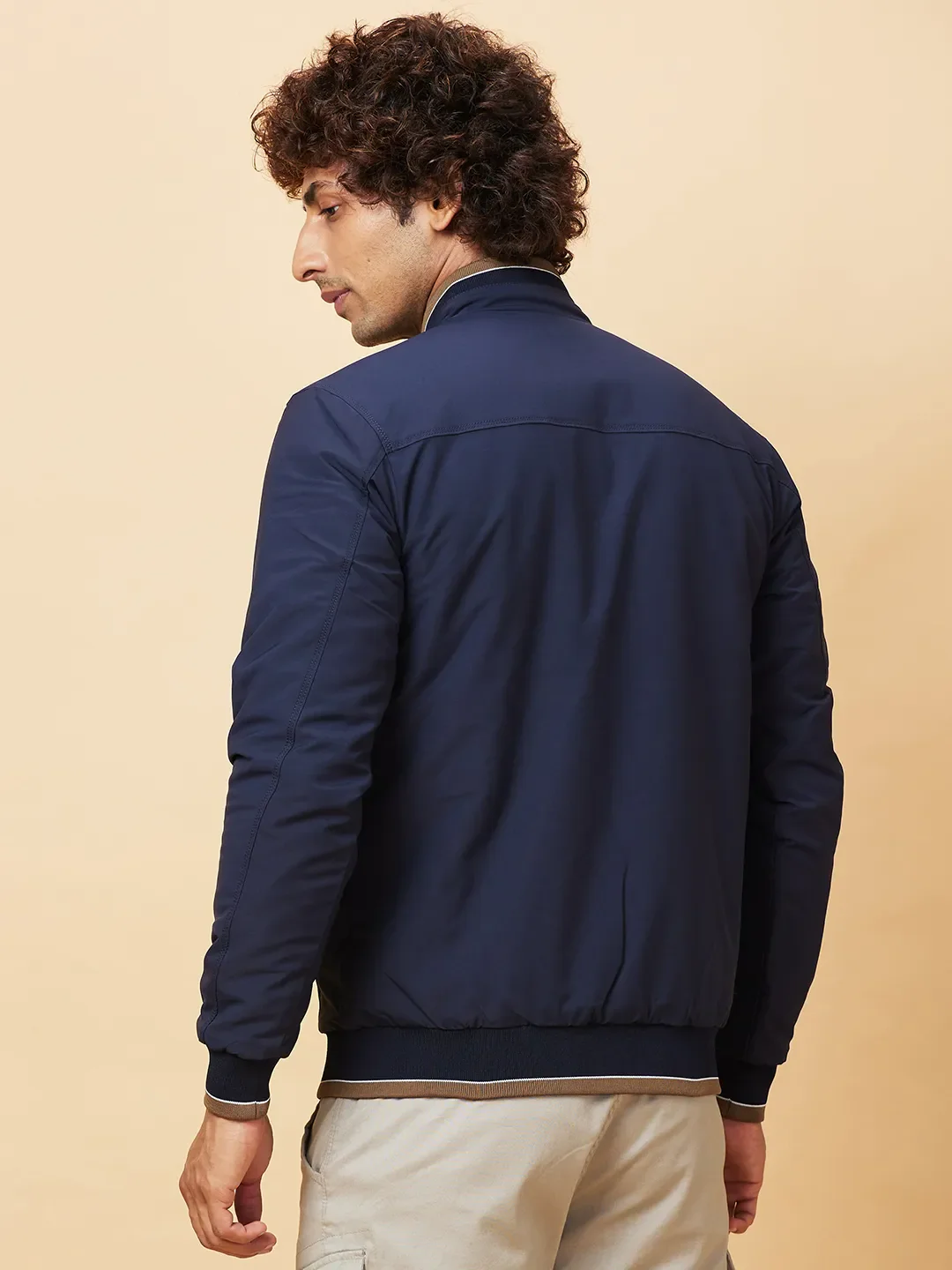 Navy Regular Fit Men's Jacket by Being Human Clothing - Image 3