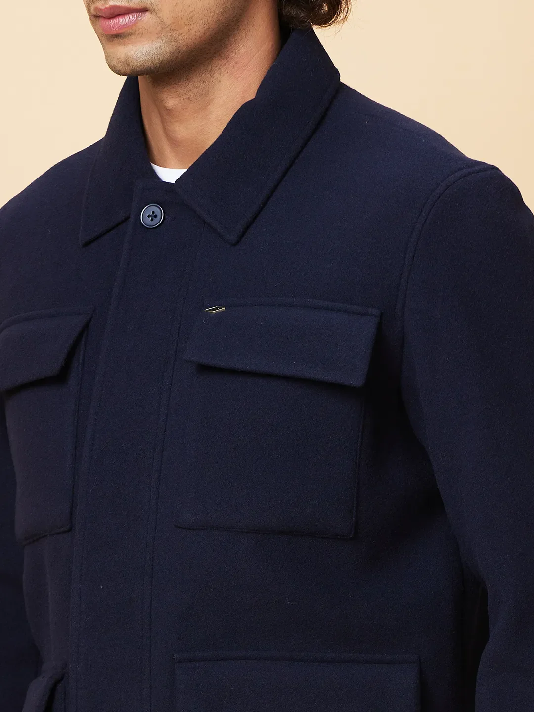 Navy Regular Fit Men's Jacket by Being Human Clothing - Image 5