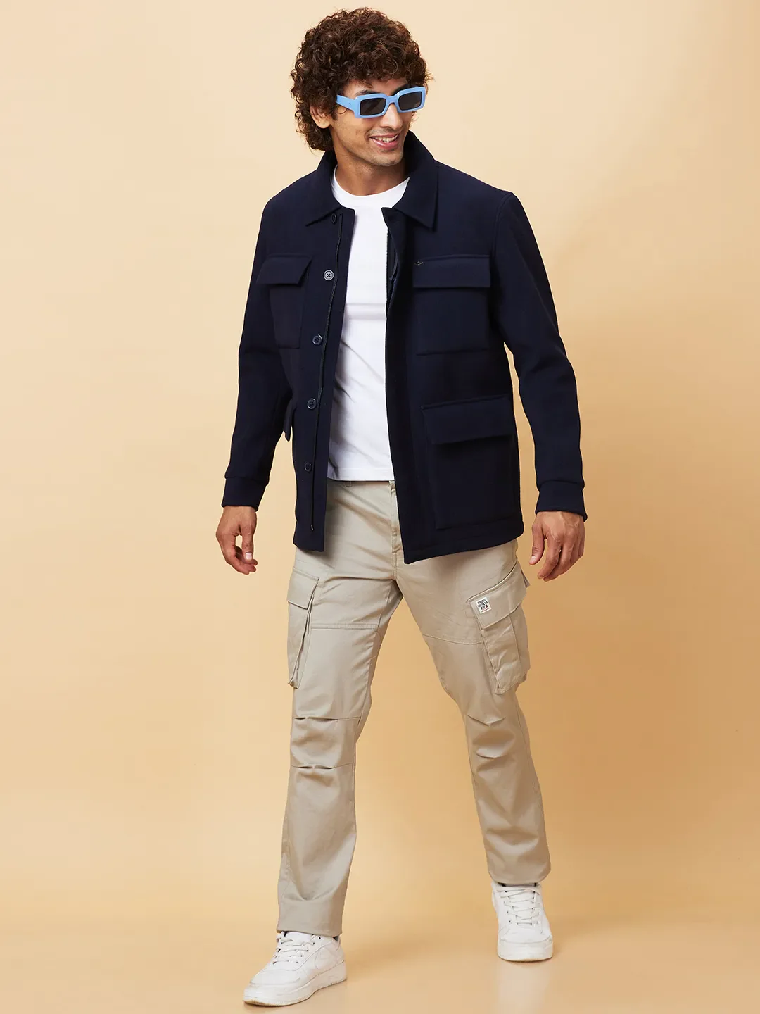 Navy Regular Fit Men's Jacket by Being Human Clothing - Image 6