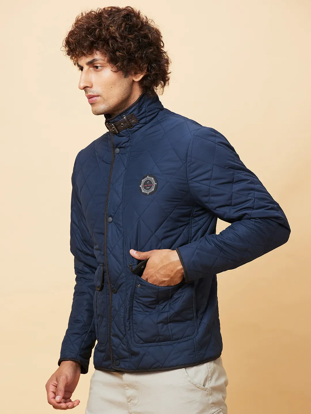 Navy Regular Fit Men's Jacket by Being Human Clothing - Image 4
