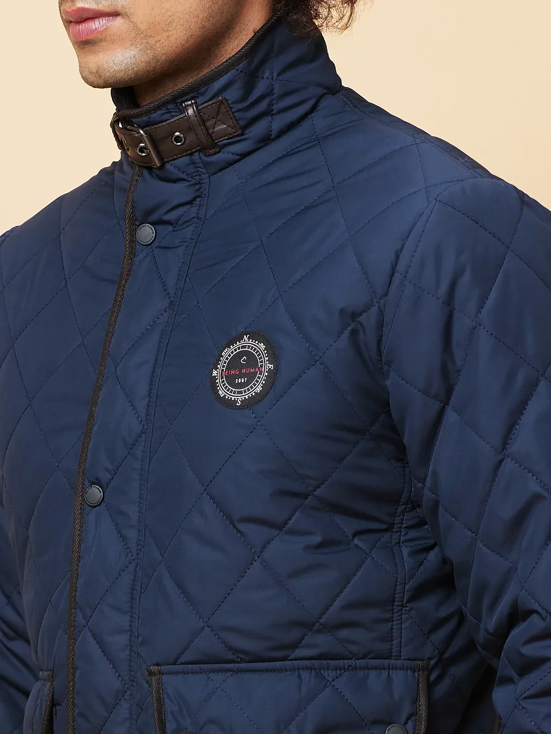 Navy Regular Fit Men's Jacket by Being Human Clothing - Image 5