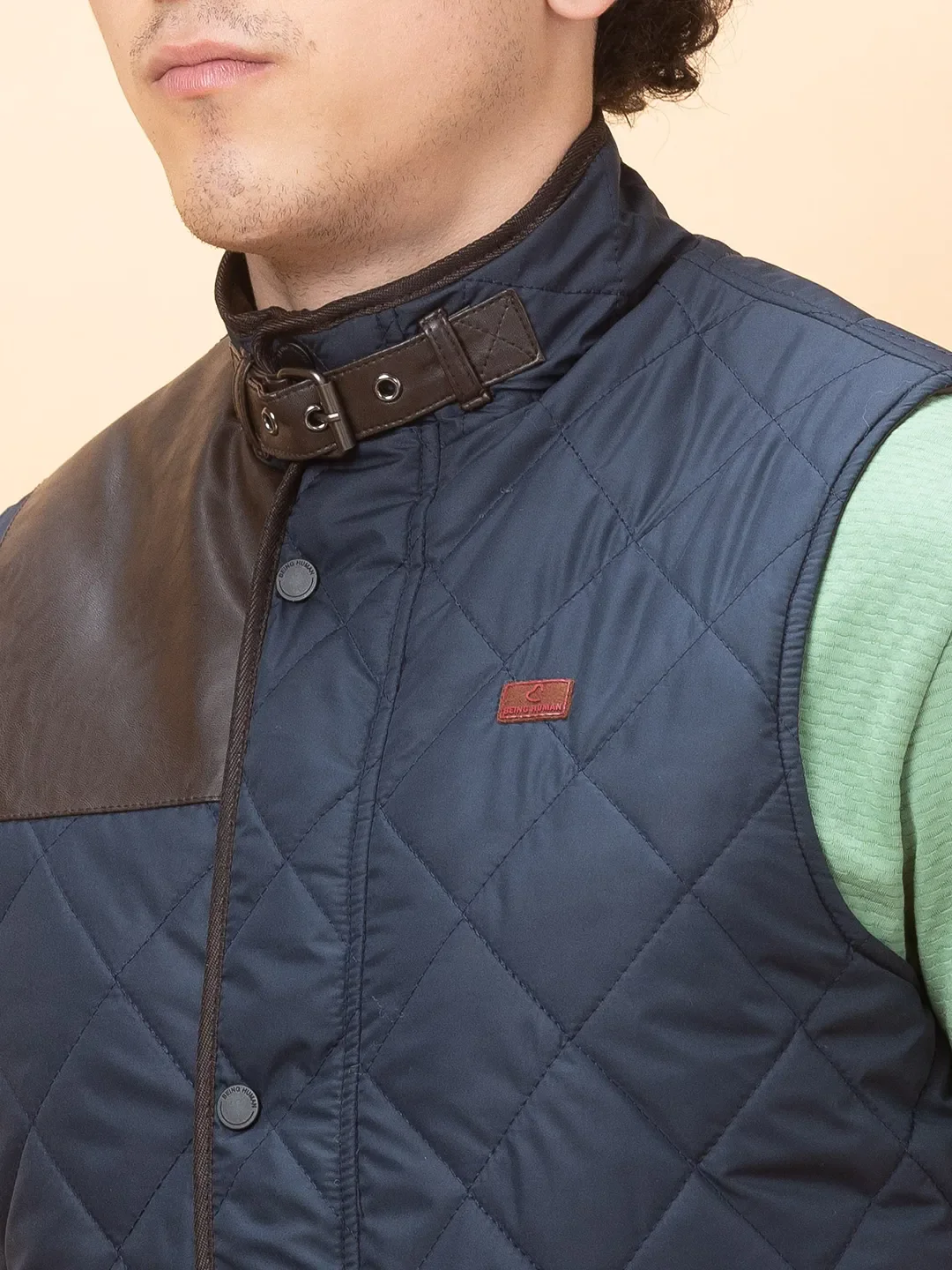 Blue Regular Fit Sleevesles Men's Jacket by Being Human Clothing - Image 5