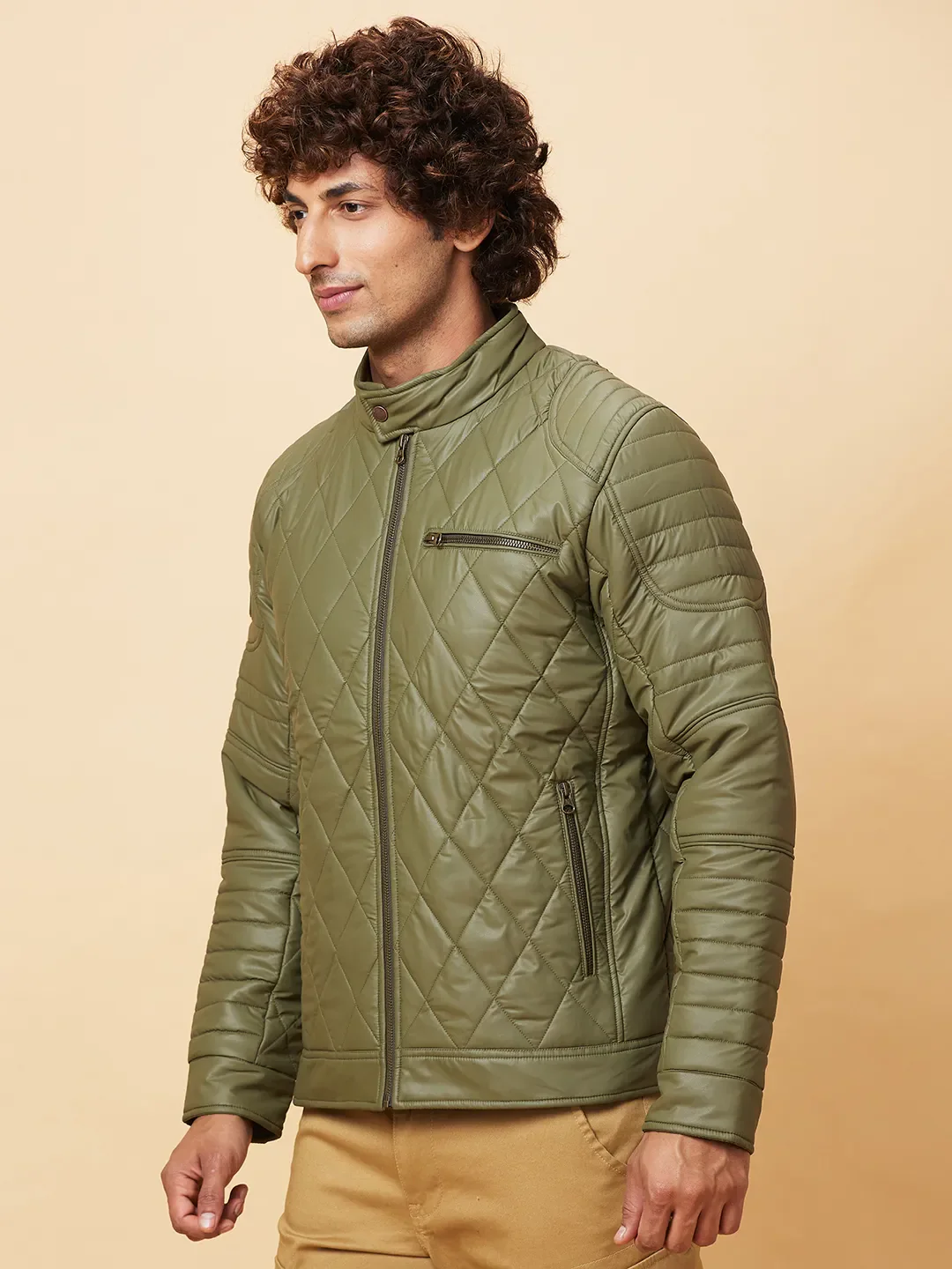 Olive Regular Fit Men's Jacket by Being Human Clothing - Image 4