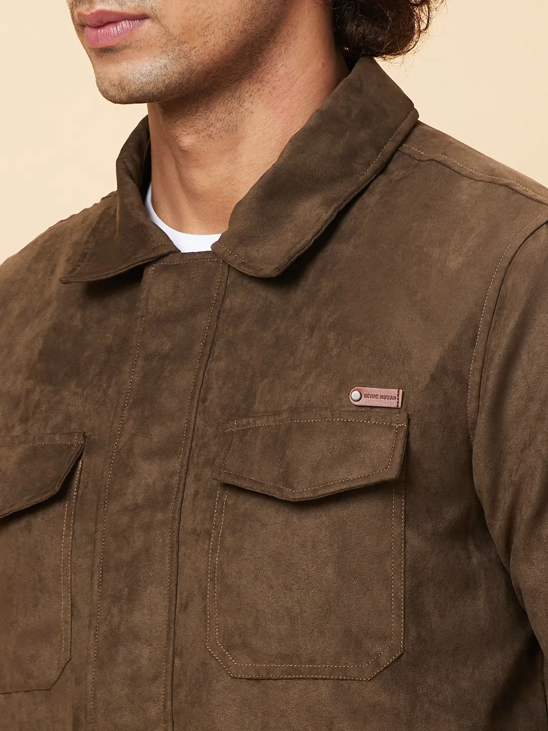 Olive Regular Fit Men's Jacket by Being Human Clothing - Image 5