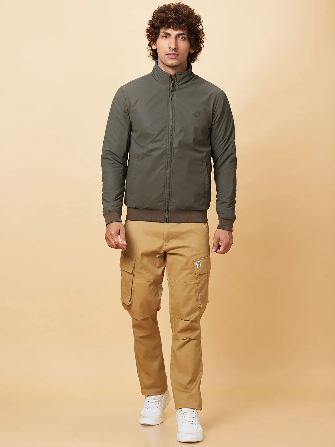 Olive Regular Fit Men's Jacket by Being Human Clothing - Image 2