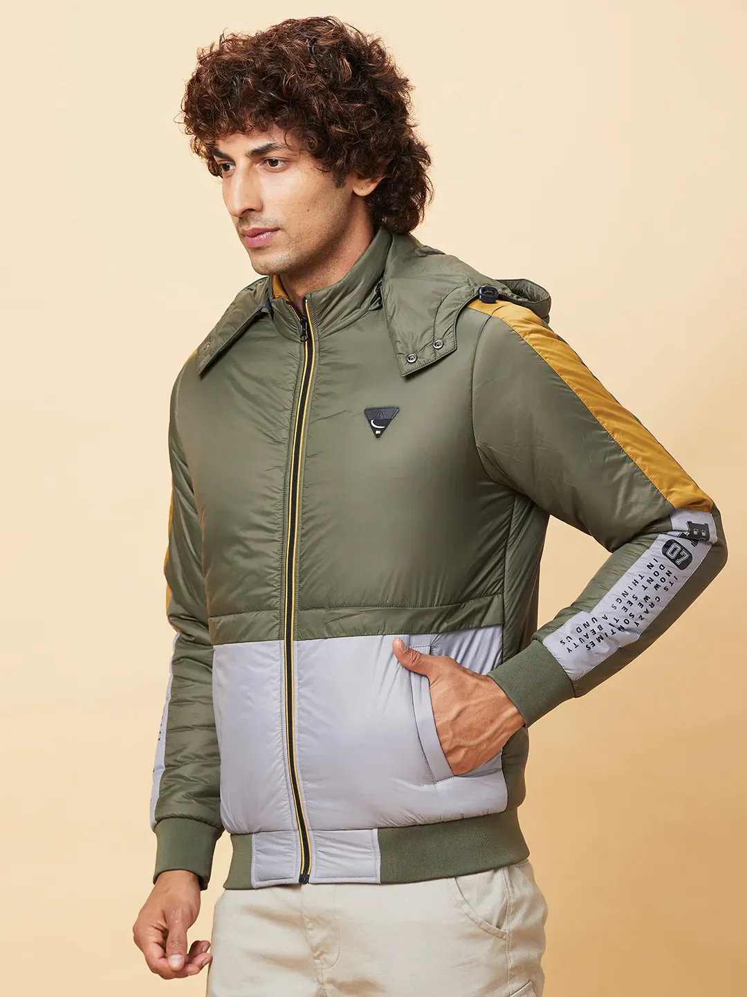 Olive Regular Fit Men's Jacket by Being Human Clothing - Image 4
