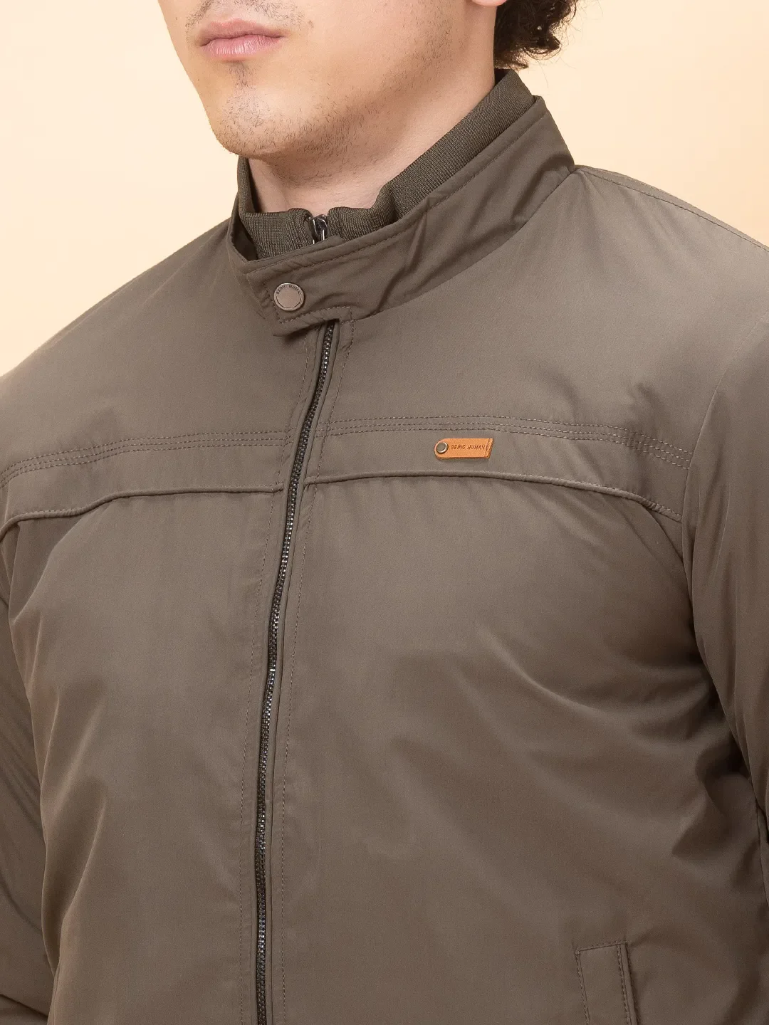 Olive Regular Fit Long Sleeves Men's Jacket by Being Human Clothing - Image 5