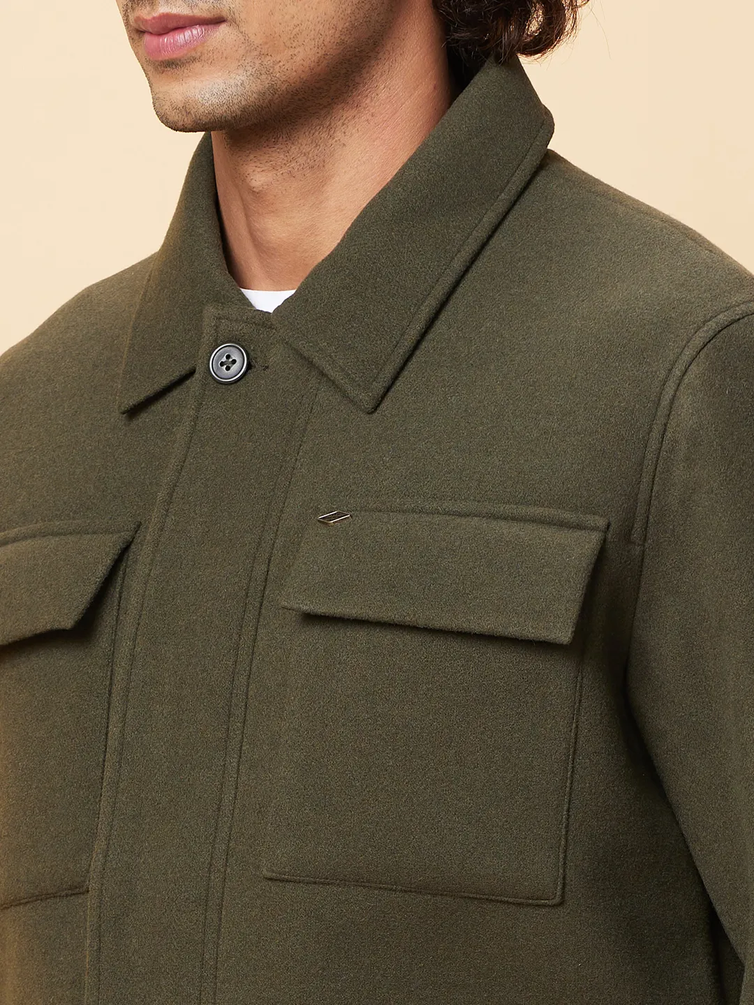 Olive Regular Fit Men's Jacket by Being Human Clothing - Image 5