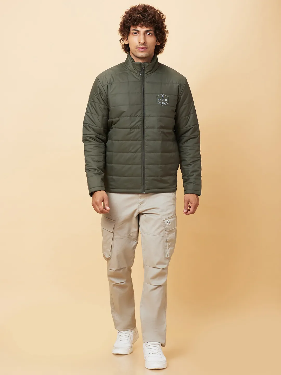Olive Regular Fit Men's Jacket by Being Human Clothing - Image 2