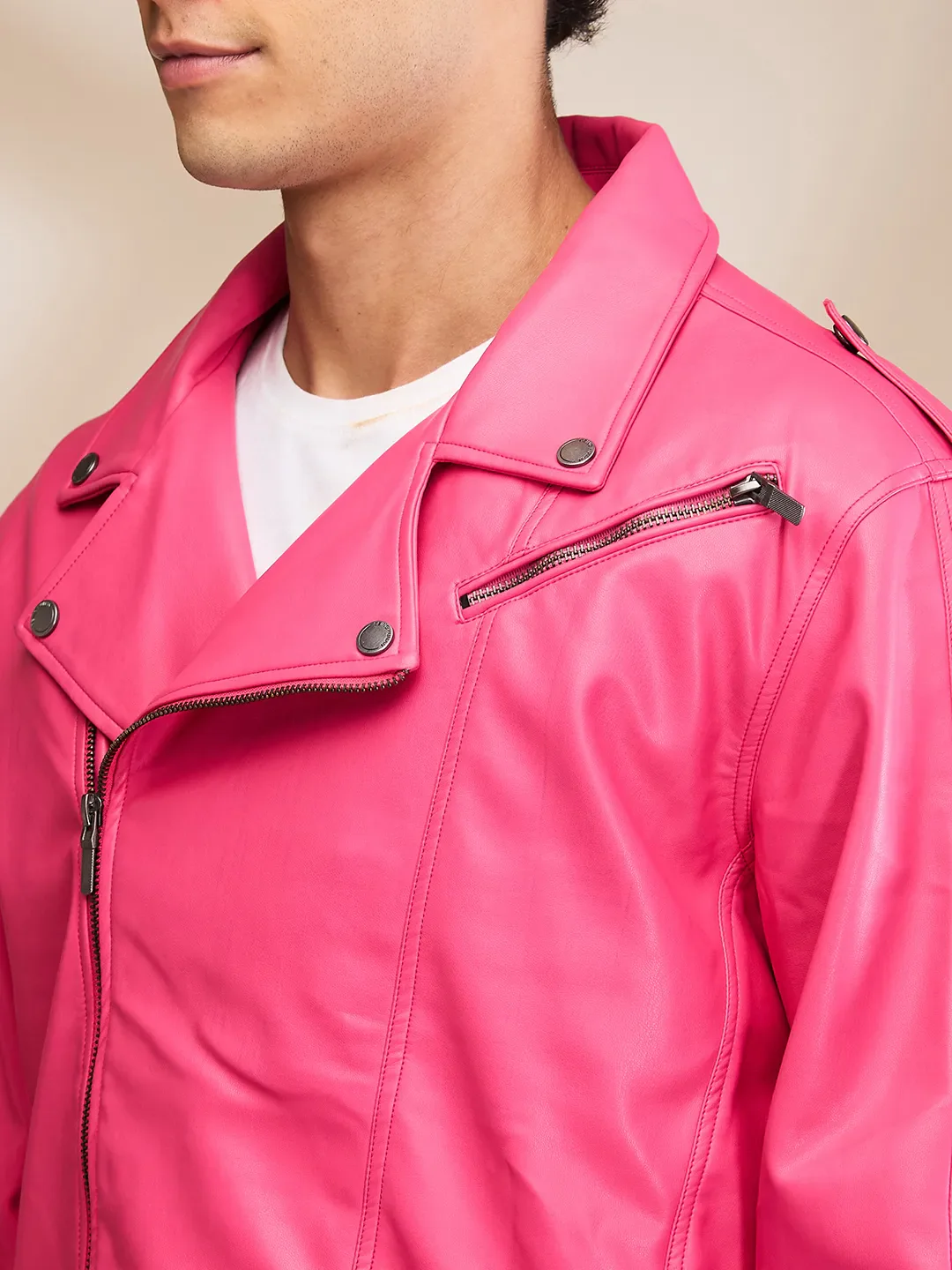 Pink Regular Fit Long Sleeves Men's Jacket by Being Human Clothing - Image 5