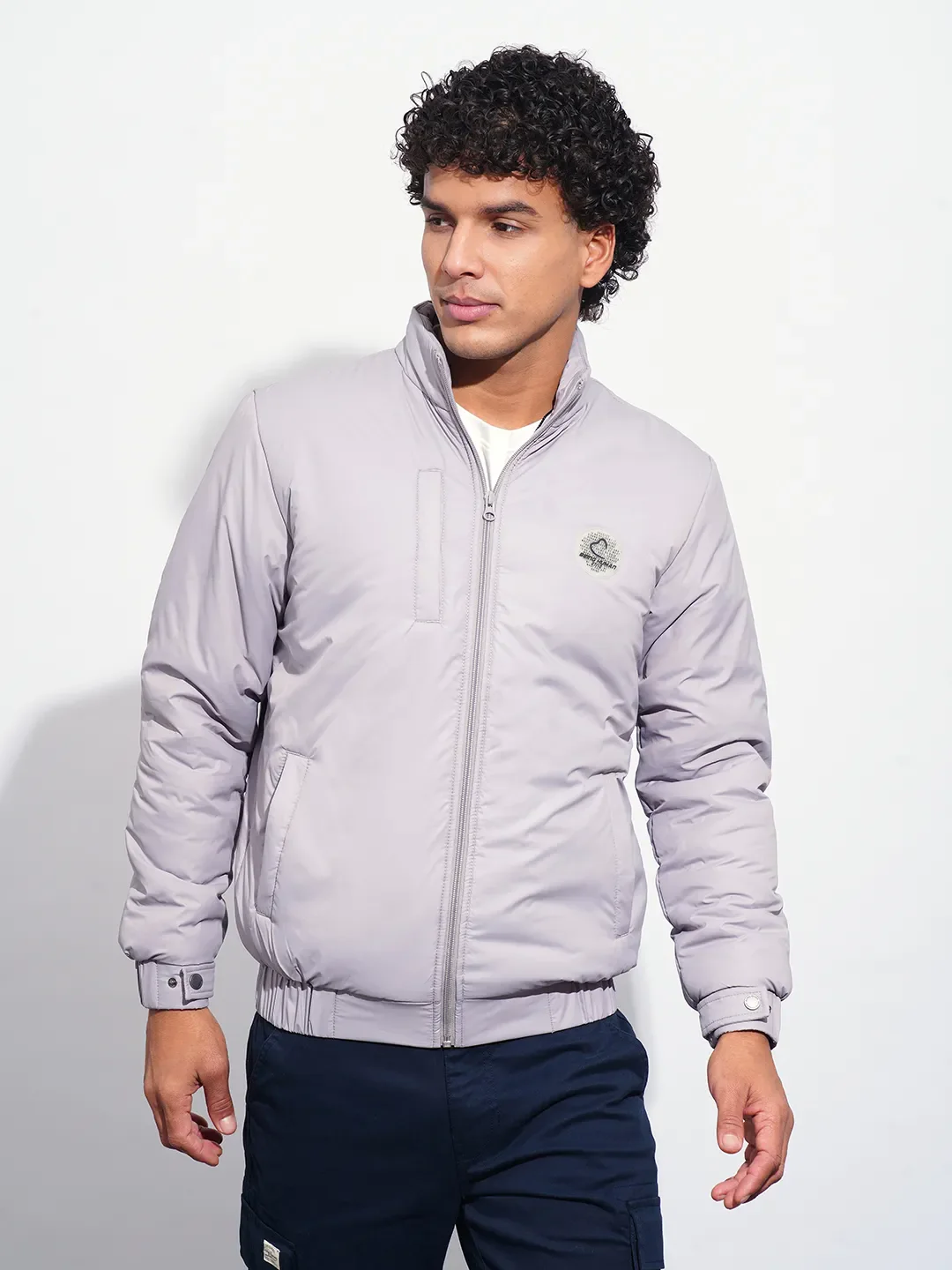 Silver Regular Fit Men's Jacket by Being Human Clothing