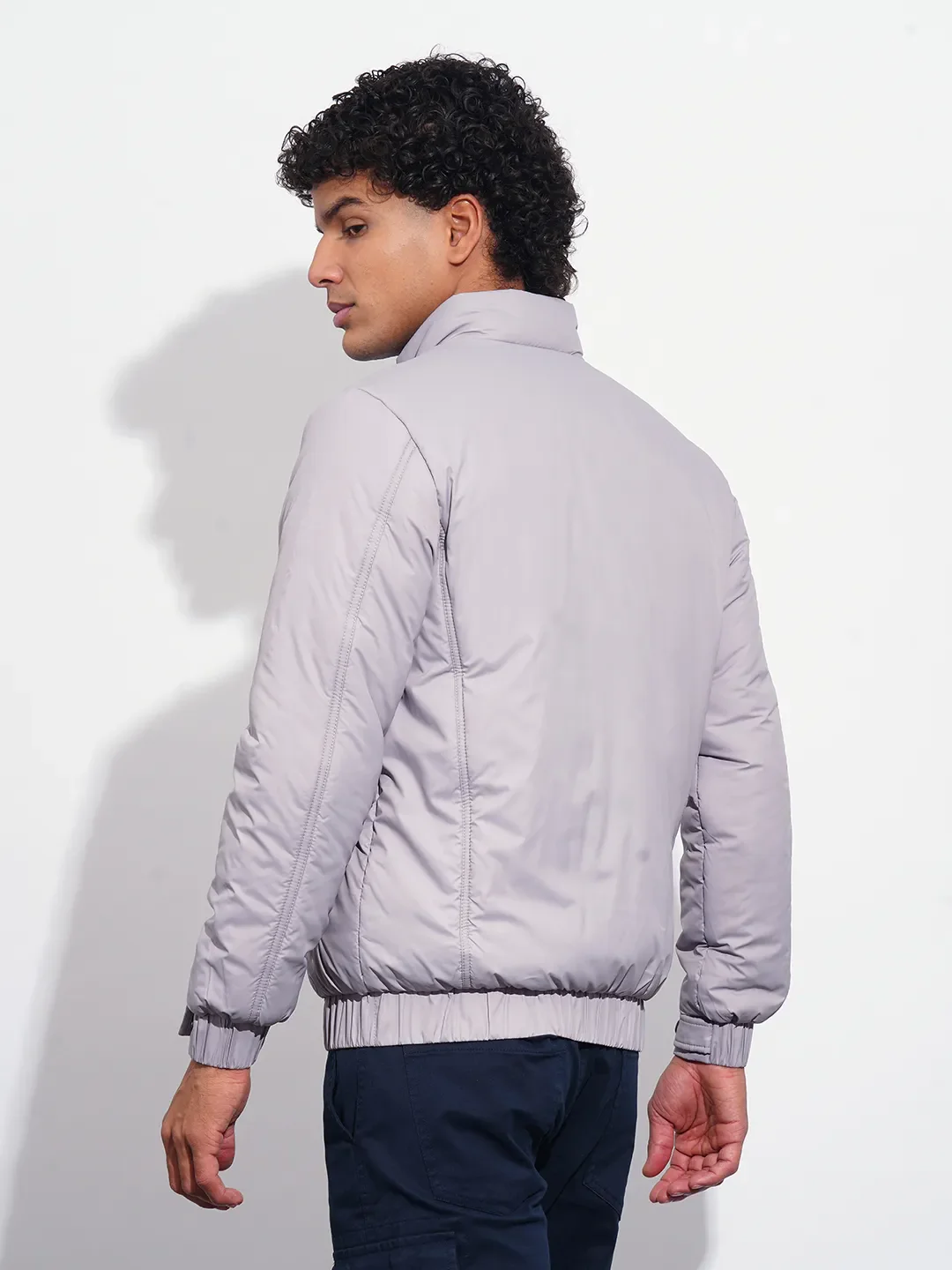 Silver Regular Fit Men's Jacket by Being Human Clothing - Image 3