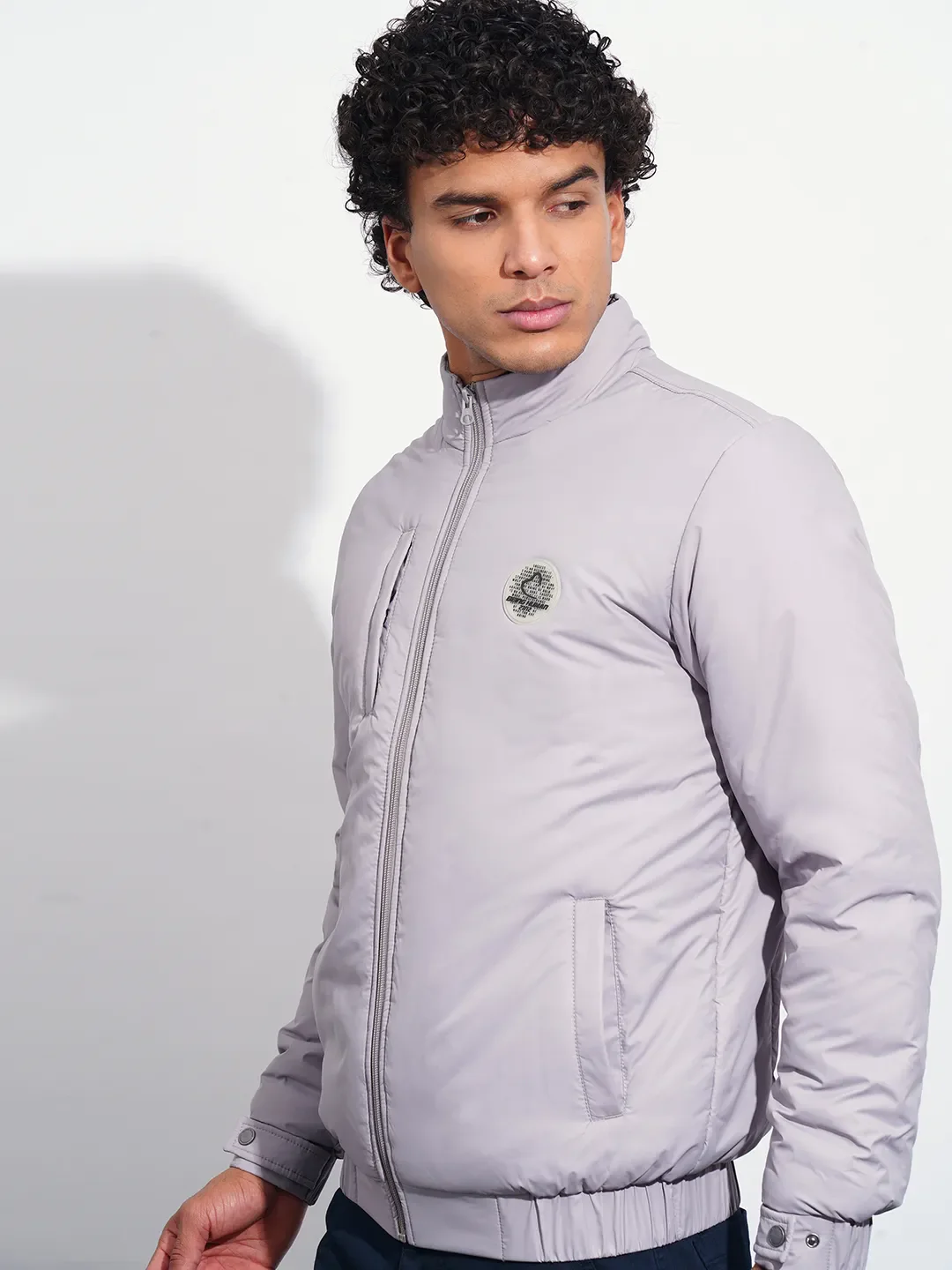 Silver Regular Fit Men's Jacket by Being Human Clothing - Image 5