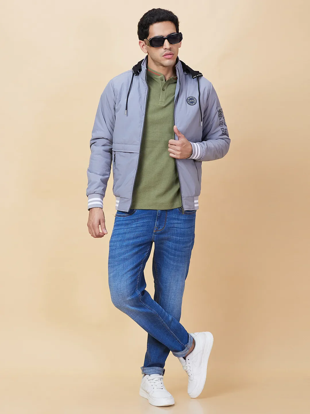 Grey Regular Fit Men's Jacket by Being Human Clothing - Image 6