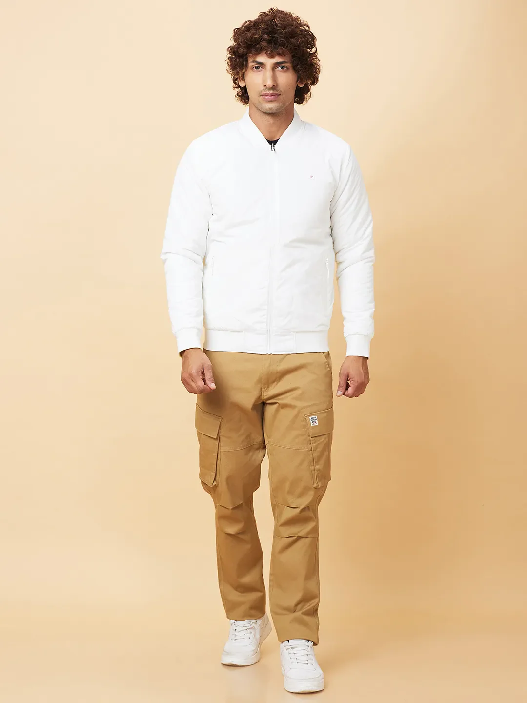 White Regular Fit Men's Jacket by Being Human Clothing - Image 2