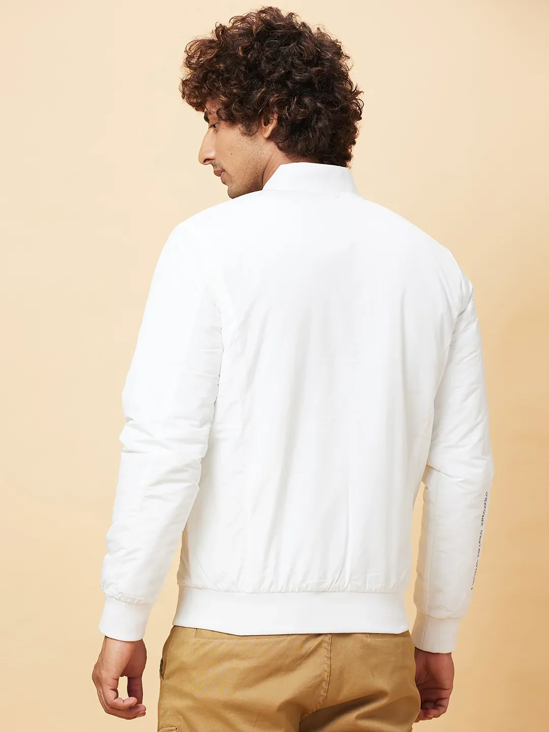 White Regular Fit Men's Jacket by Being Human Clothing - Image 3
