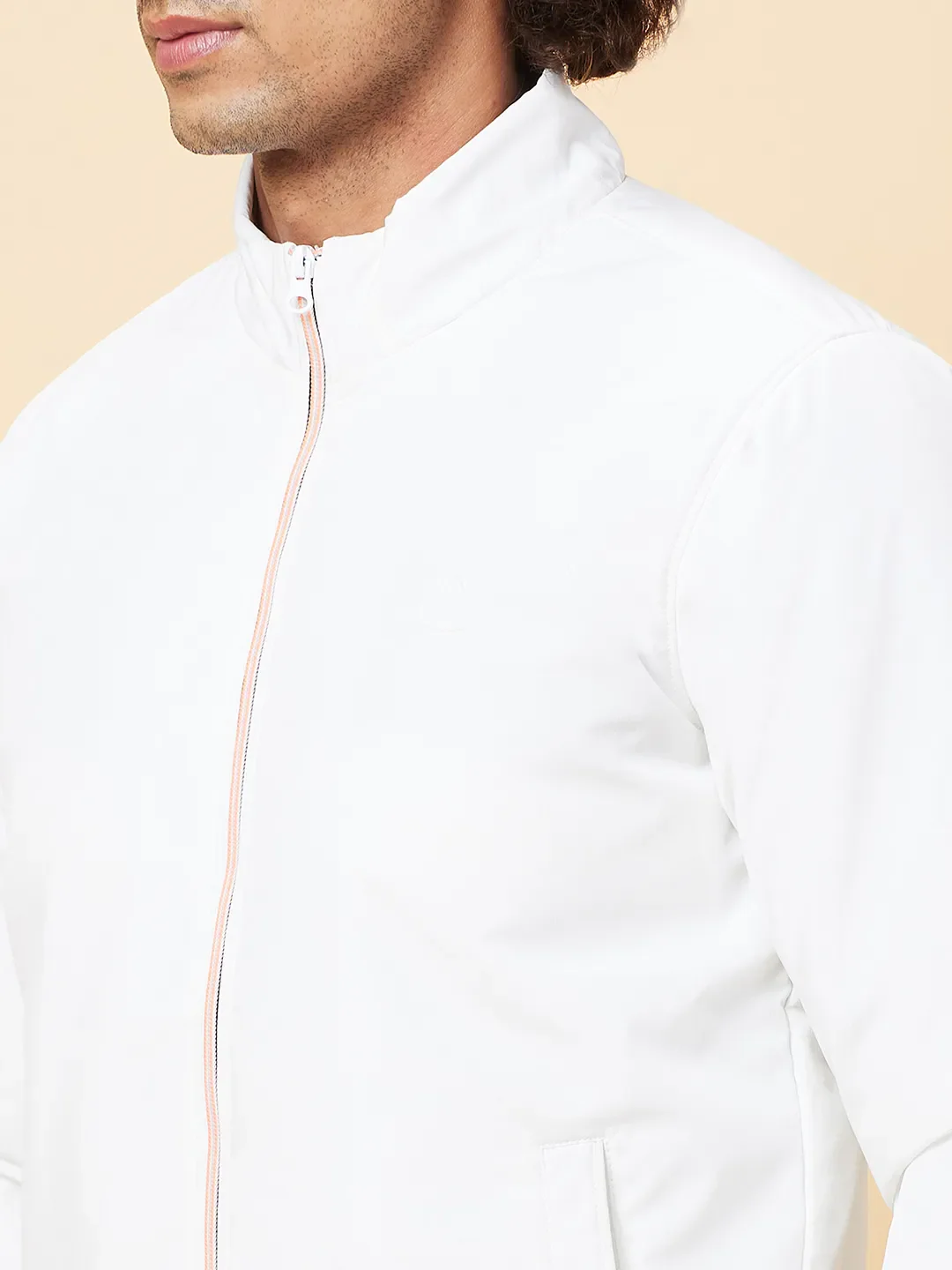White Regular Fit Men's Jacket by Being Human Clothing - Image 5