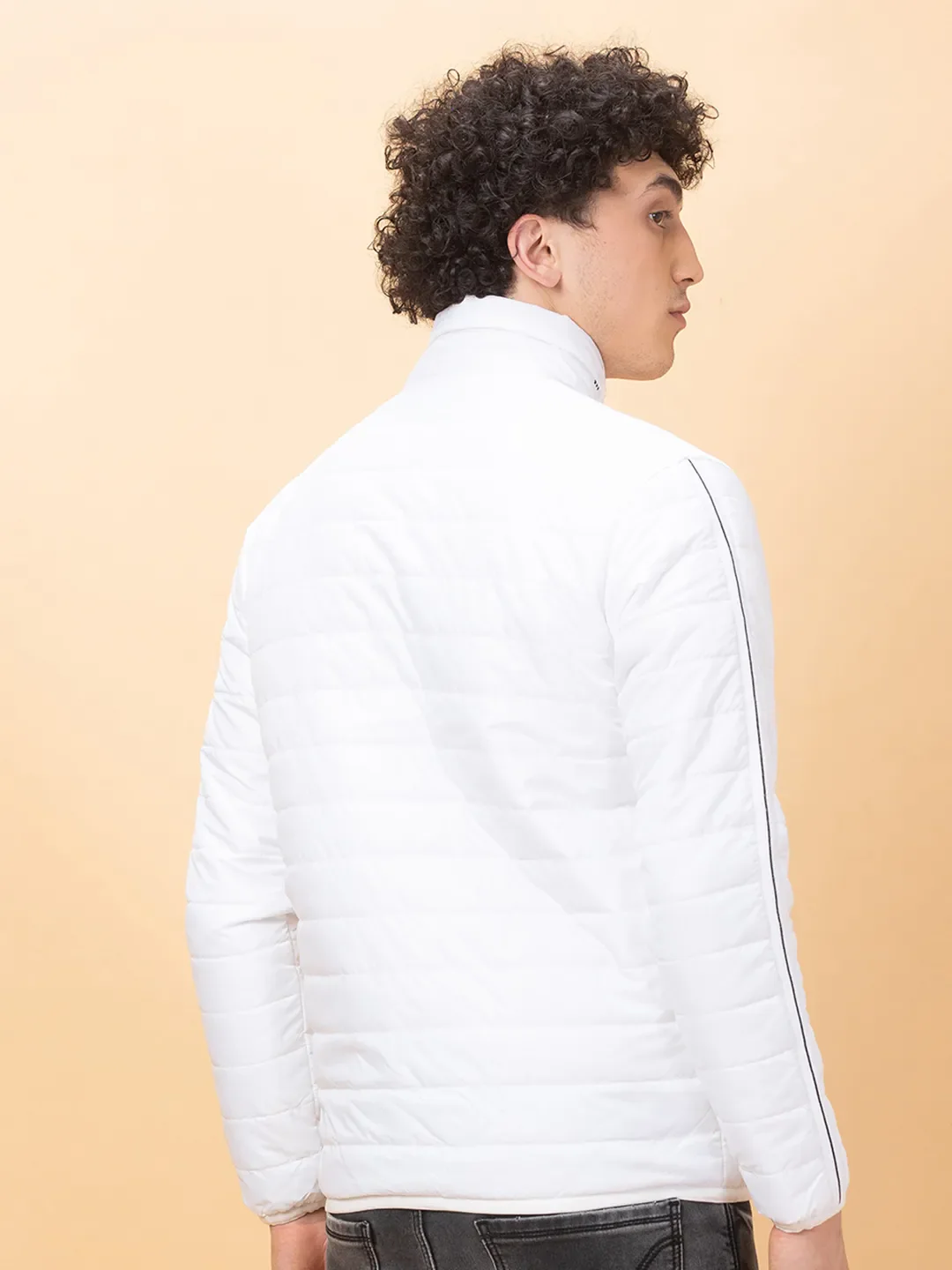 White Regular Fit Men's Jacket by Being Human Clothing - Image 3
