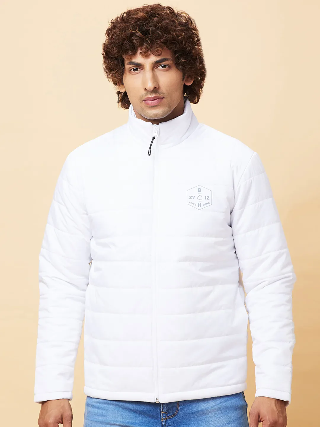 White Regular Fit Men's Jacket by Being Human Clothing