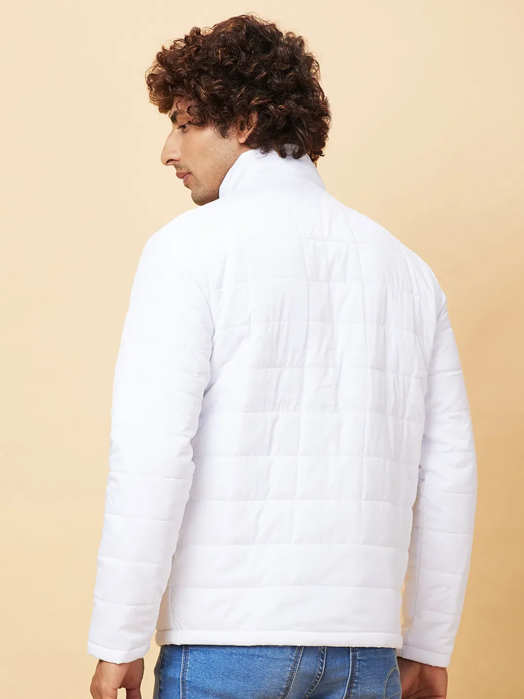 White Regular Fit Men's Jacket by Being Human Clothing - Image 3